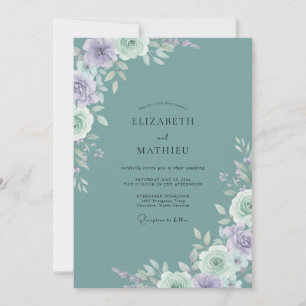 Blaue flüsternde Blumenromanze-Hochzeit Einladung