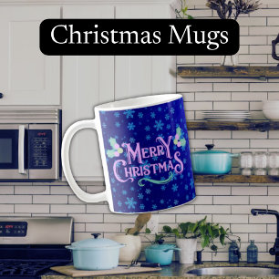 Blaue Folien-Schneeflocken Frohe Weihnachten Kaffeetasse