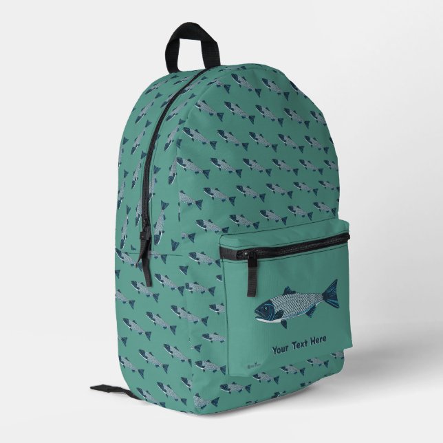Blaue Folkloretrout/Lachs Bedruckter Rucksack (Rückseitige Ecke links)