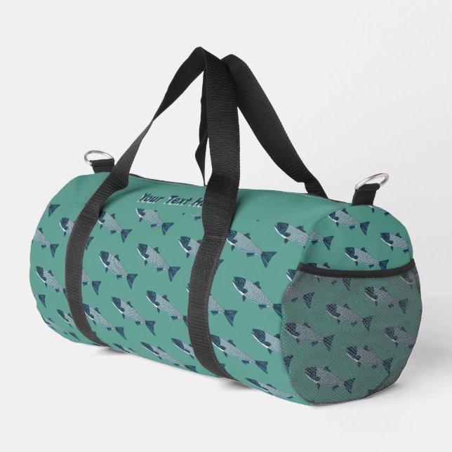 Blaue Folkloretrout/Lachs Duffle Bag (Rechte Ecke)