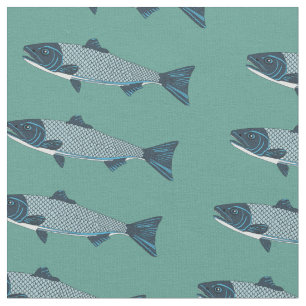 Blaue Folkloretrout/Lachs Stoff