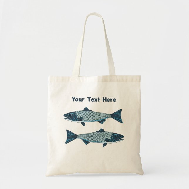 Blaue Folkloretrout/Lachs Tragetasche (Vorne)
