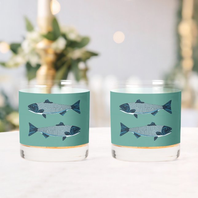 Blaue Folkloretrout/Lachs Whiskyglas (Insitu (Hochzeit))