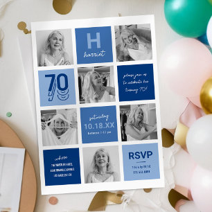 Blaue Foto-Collage 70. Geburtstag Einladung