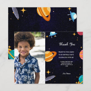 Blaue Foto-Weltraum-Geburtstagsfeier, danke Postkarte
