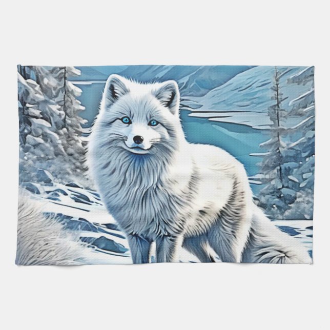 Blaue Foxenscene-Design Geschirrtuch (Horizontal)