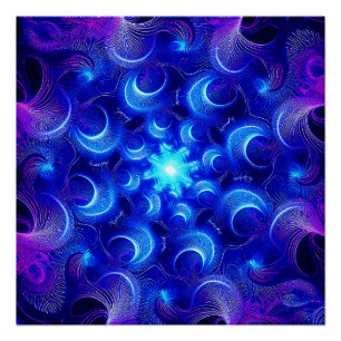 Blaue Fraktale des Halbmonds Poster