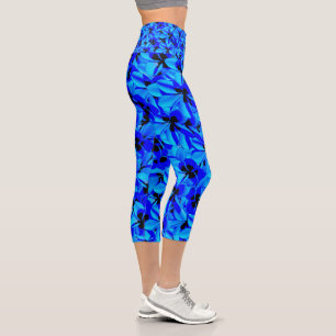 Blaue Frangipani-Blume Hochwais Capris Leggings