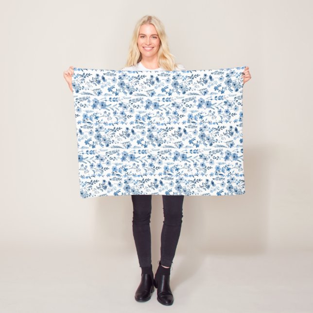 Blaue französische Blumenmuster  Fleecedecke (Beispiel)