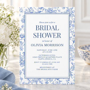 Blaue französische Chinoiserie-Blumen-Brautparty Einladung
