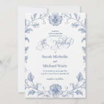 Blaue französische Hochzeitseinladung mit Vintage-