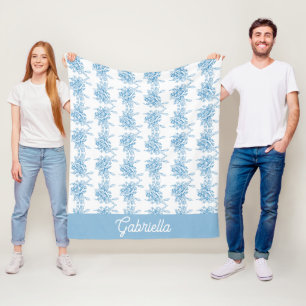 Blaue französische Toile Blumengestaltungsname Fleecedecke