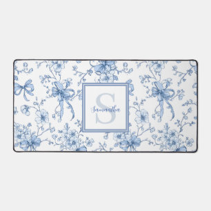 Blaue französische Toile de Jouy mit Blumenmuster  Schreibtischunterlage