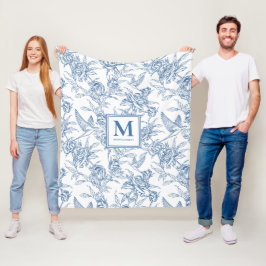 Blaue französische Toile de Jouy Name Fleecedecke