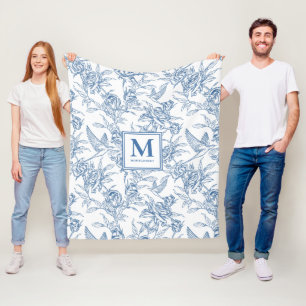 Blaue französische Toile de Jouy Name Fleecedecke