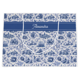 Blaue französische Toile-Land-Rosen-Zweig-Name Große Geschenktüte