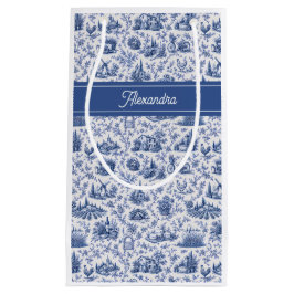 Blaue französische Toile-Land-Rosen-Zweig-Name Kleine Geschenktüte