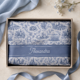 Blaue französische Toile-Land-Rosen-Zweig-Name Seidenpapier