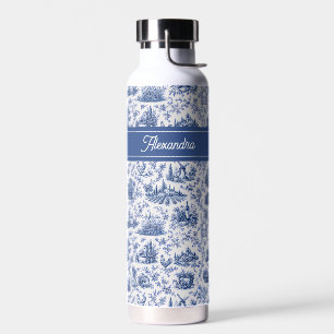 Blaue französische Toile-Landschafts-Rosen-Zweig-N Trinkflasche
