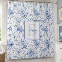 Blaue französische Toile-Monogramm-Blumen-Name