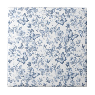 Blaue französische Toile-Wasserfarbe-Floral-Schmet Fliese