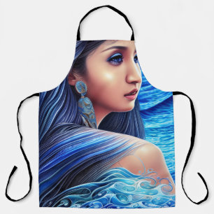 Blaue Frau Portrait Fantasy Abstrakt Surrealismus Schürze