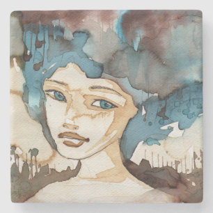 Blaue Frau Steinuntersetzer
