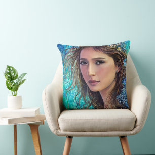Blaue Frau und die Waves Abstrakte Kunst Kissen