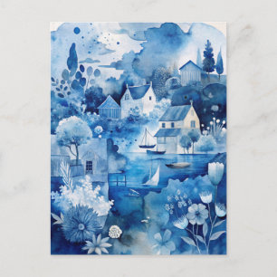 Blaue friedliche Küsten-Strandhäuschen  Postkarte