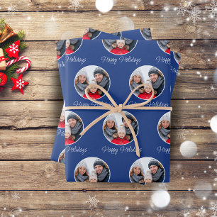Blaue Frohe Weihnachten Familienfoto Weihnachten Geschenkpapier Set