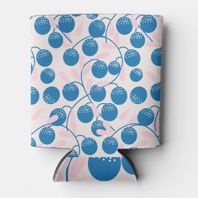 Blaue Früchte, rosa Blätter, nahtloses Design. Dosenkühler (Vorderseite)