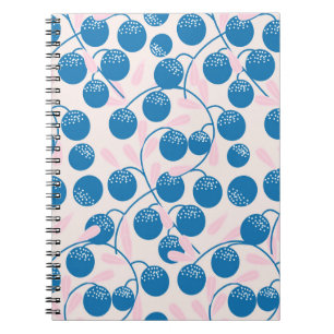 Blaue Früchte, rosa Blätter, nahtloses Design. Notizblock