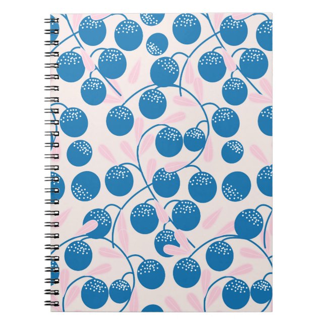 Blaue Früchte, rosa Blätter, nahtloses Design. Notizblock (Vorderseite)