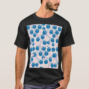 Blaue Früchte, rosa Blätter, nahtloses Design. T-Shirt