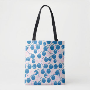 Blaue Früchte, rosa Blätter, nahtloses Design. Tasche