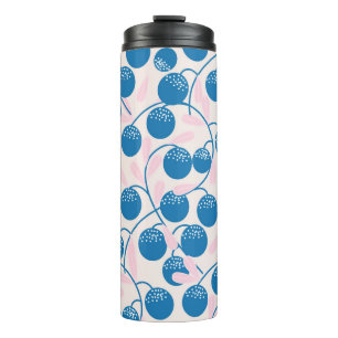 Blaue Früchte, rosa Blätter, nahtloses Design. Thermosbecher