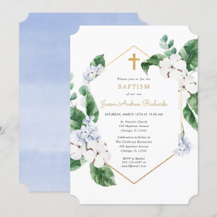 Blaue Frühlingsfloralen Goldjungen Taufe Einladung
