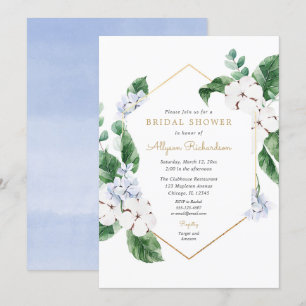 Blaue Frühlingsflorchen Goldrahmen Brautparty Einladung