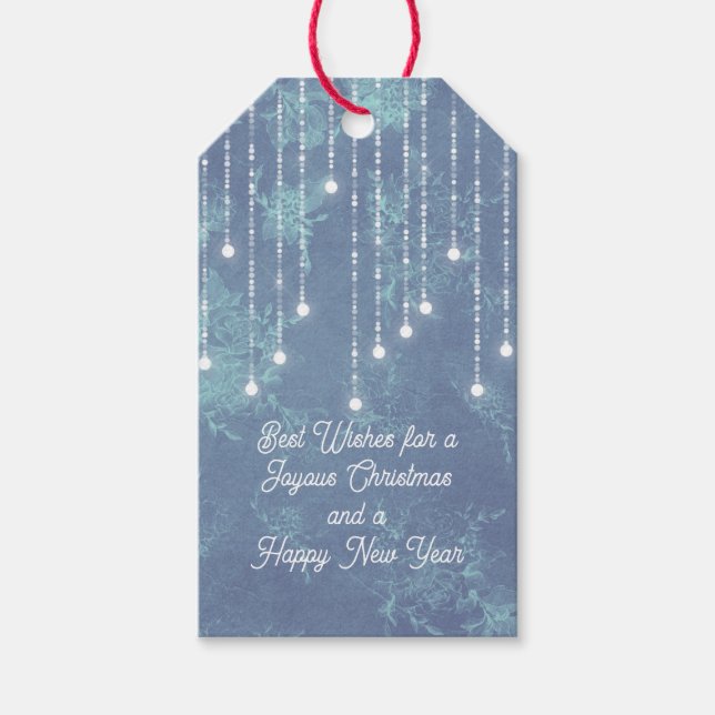 Blaue Funkelnd Lichter und Schneeflocken Geschenkanhänger (Vorderseite)