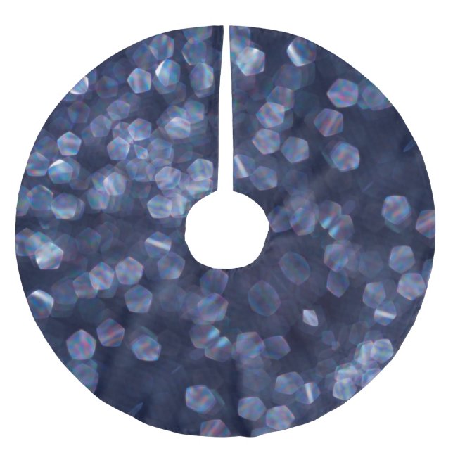 Blaue Funkelnde Bokeh-Lichter Polyester Weihnachtsbaumdecke (Vorderseite)