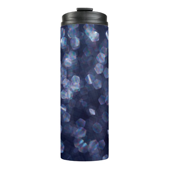 Blaue Funkelnde Bokeh-Lichter Thermosbecher (Vorderseite)