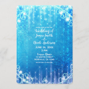 Blaue funkelnde Frozen Winter Wonderland Hochzeit Einladung