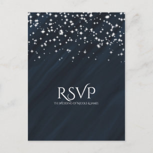 Blaue & Funkelnde Sterne Elegante Hochzeits-RSVP-K Einladungspostkarte