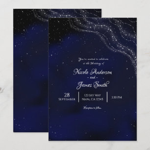 Blaue funkelnde sternenklare Hochzeitsnacht Einladung