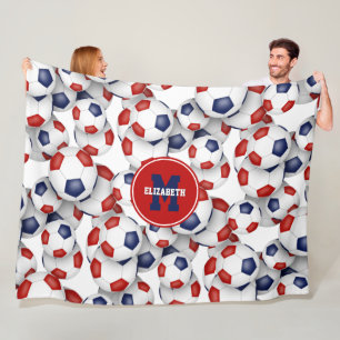 Blaue Fußballbälle Mannschaftsfarben mit Monogramm Fleecedecke