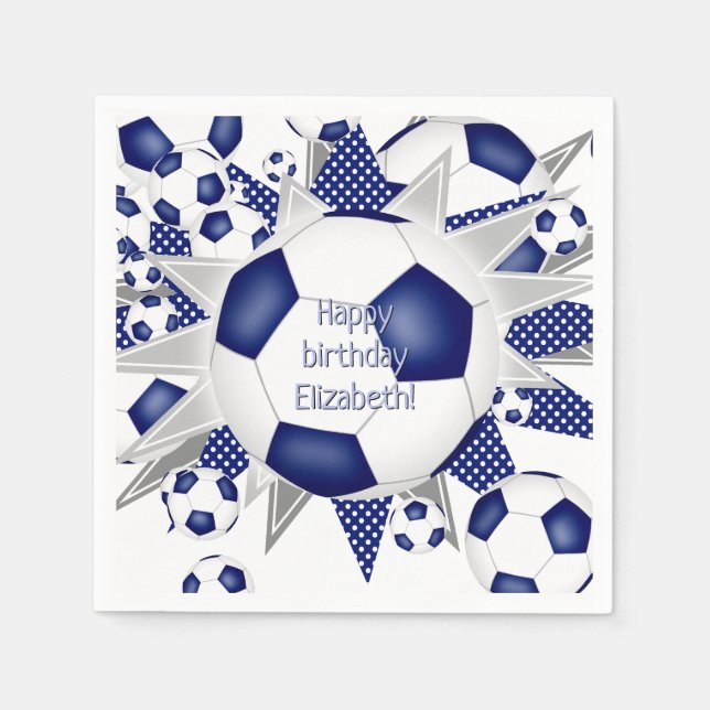 Blaue Fußballbälle: Sport Geburtstag Serviette (Vorderseite)