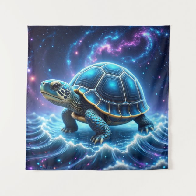 Blaue Galaktische Meerschildkröte Wandteppich (Vorderseite)