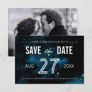 Blaue Galaxie-Foto-Save-the-Date-Karten Einladung