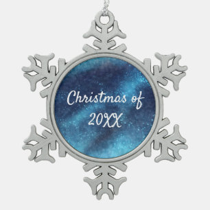 Blaue Galaxie Funkeln Abstrakte Personalisierte Schneeflocken Zinn-Ornament