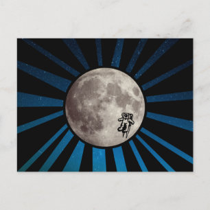 Blaue Galaxie mit Mond und Astronaut Raum-Postkart Postkarte